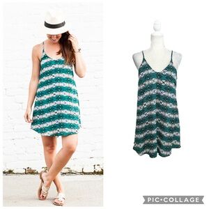 Lush Teal Green Printed Racerback Mini Spaghetti Strap Shift Dress Size Medium